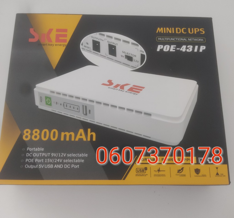 Mini DC UPS for WI-Fi Routers - SKE 8.8AH Router Backup UPS 9V/12V Outputs (Brand New)