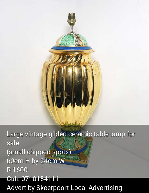 Large Vintage Gilded ceramic table lamp for sale