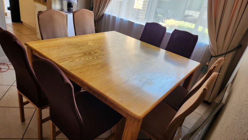 Dining room table 8 seater with chairs and side board and mirror