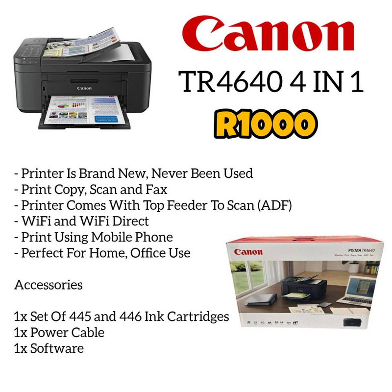 Brand New Canon Pixma TR4640 4-in-1 Wireless Inkjet Printer with ADF