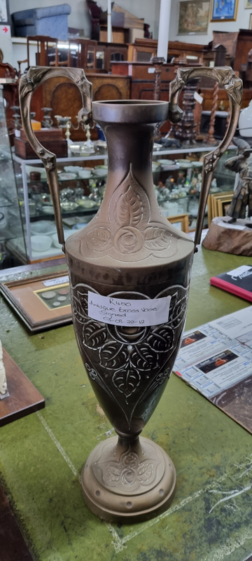 Antique Nouveau Brass Vase Signed