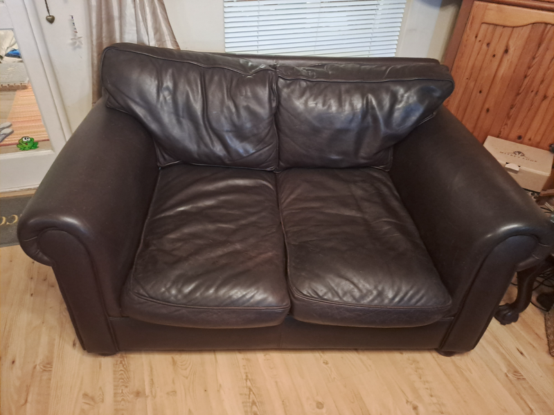 Full-grain leather couch, chair and footstool (please see individual prices listed in advert below)