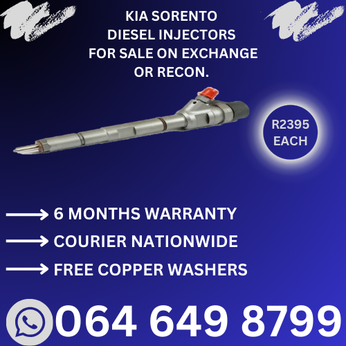 KIA Sorento diesel injectors for sale on exchange or to recon - 6 months warranty