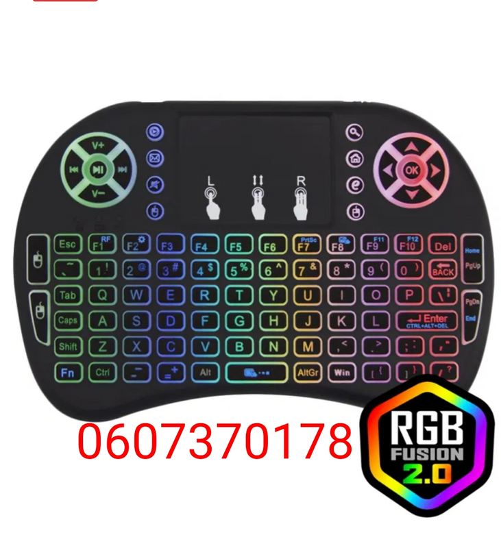 Wireless Mini Keyboard with Touchpad Multi Coloured Backlit LED (Brand New)
