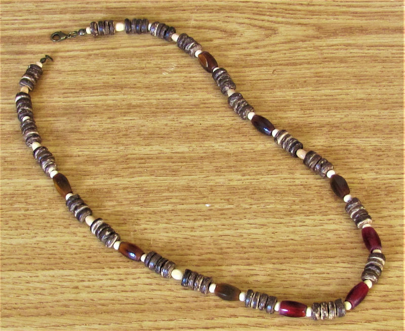 Coconut Shell, Quill and Wood Bead Necklace