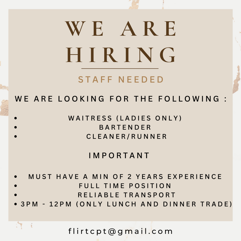 WAITERS AND BARTENDERS NEEDED