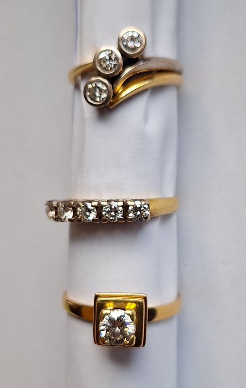3x 18ct Gold, old mined diamond rings.