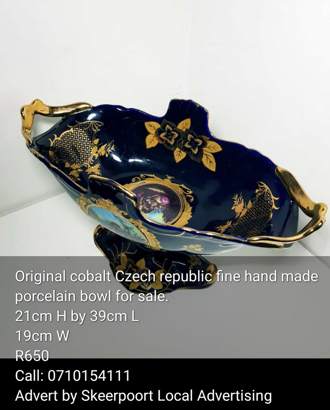 Original cobalt Czech republic fine hand made porcelain bowl for sale
