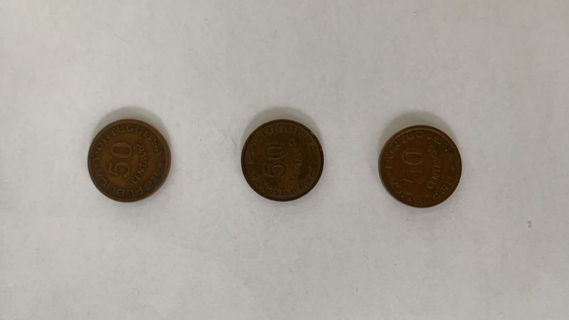 3x 1957 50 CENTAVOS COIN MOZAMBIQUE