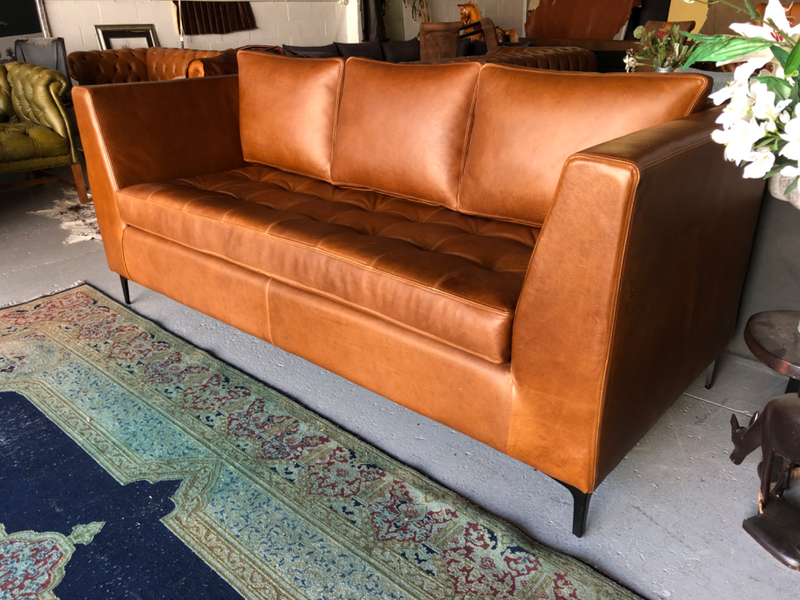 Brand new 2.1m  CONTEMPORARY DESIGN genuine leather three seater sofa. (TUFFED STITCH DETAILING)