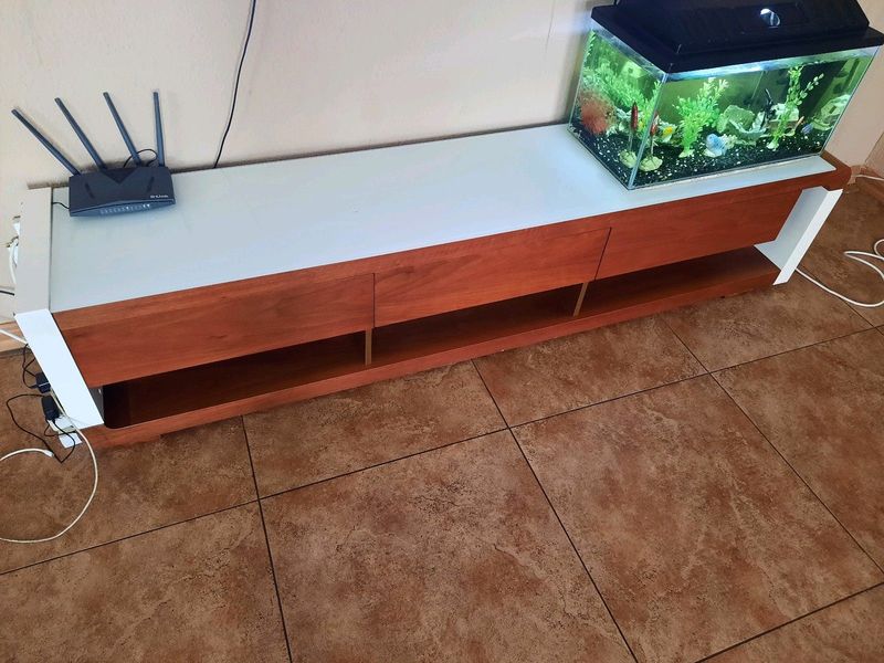 Glass and wooden T V Stand for sale