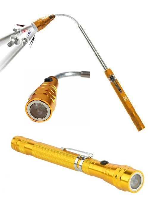 Multifunctional Magnetic Flexi-Telescopic Bendable Pick-Up-Tool LED Torches Metallic Gold  Brand NEW