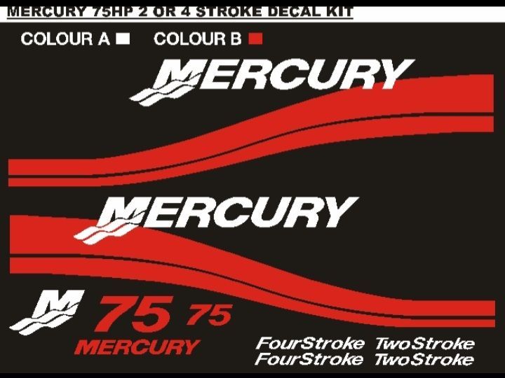 Mercury 75 HP Outboard motor cowl decals stickers
