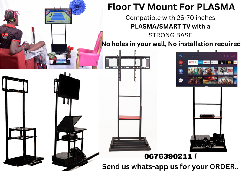FLOOR TV STAND FOR LED/LCD/SMART PLASMA TV (no holes in your wall)