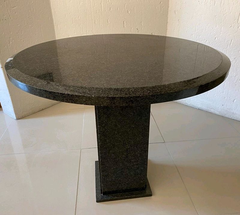 Solid Granite Round Table and Two Chairs