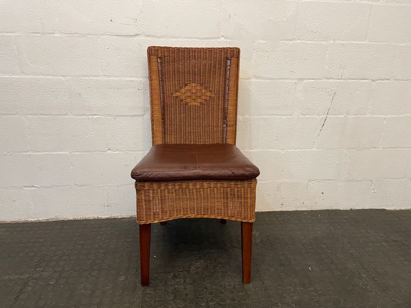 Wicker &amp; Brown Seat Dining Chair