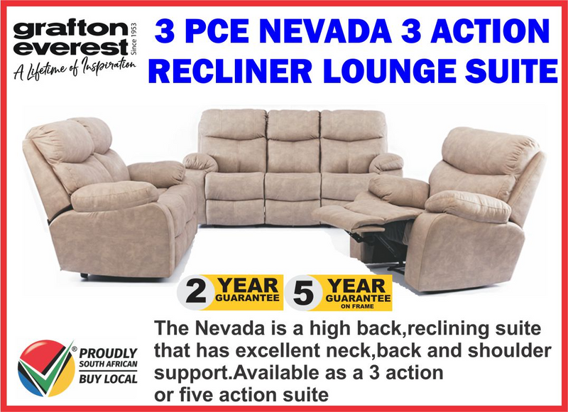 3 PCE NEVADA 3 ACTION RECLINER LOUNGE SUITE BY GRAFTON EVEREST