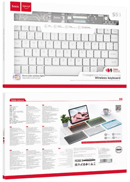 Hoco Wireless Keyboard, Transparent &#43;7 Colour Lighting Effects, S55