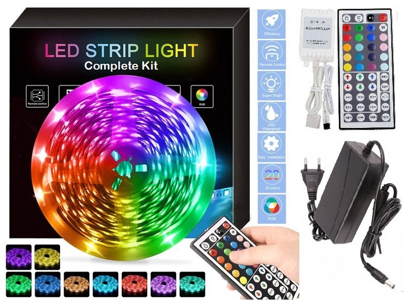 LED Strip Lights. 5metre RGB Rolls with Power Adapter, Control Box and Remote Control Kit. Brand NEW
