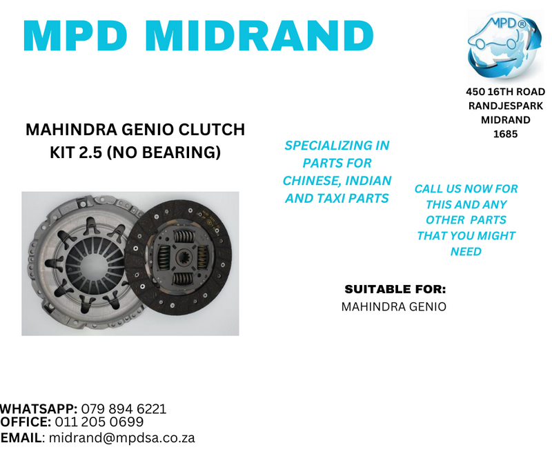 Mahindra Genio - Clutch Kit 2.5 (No Bearing)