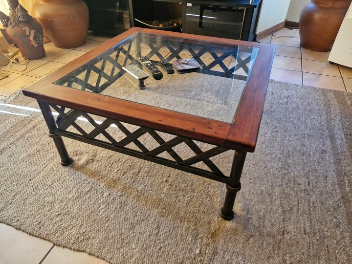 Bargain ! Solid wood, glass and cast iron coffee table !