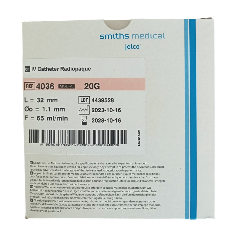 Jelco IV Catheter 20G - Radiopaque