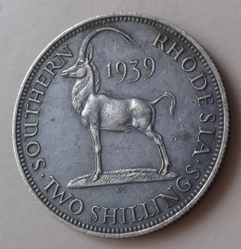 Rare 1939 Southern Rhodesia silver 2 Shillings in VF&#43;