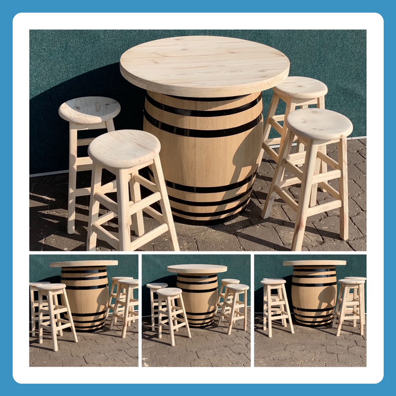 Wine   Barrel with top Cottage series 1000 Combo 4 Stools - Varnished