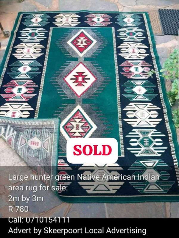 Large hunter green Native American Indian area rug for sale