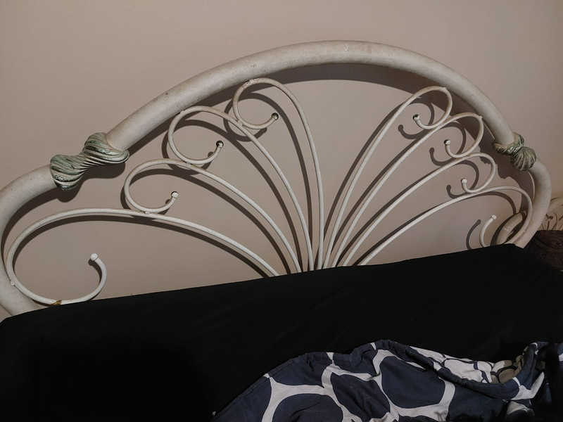 Bed metal frame head &amp; footboard with 2x pedestals. Very good condition. R 1550 ono.