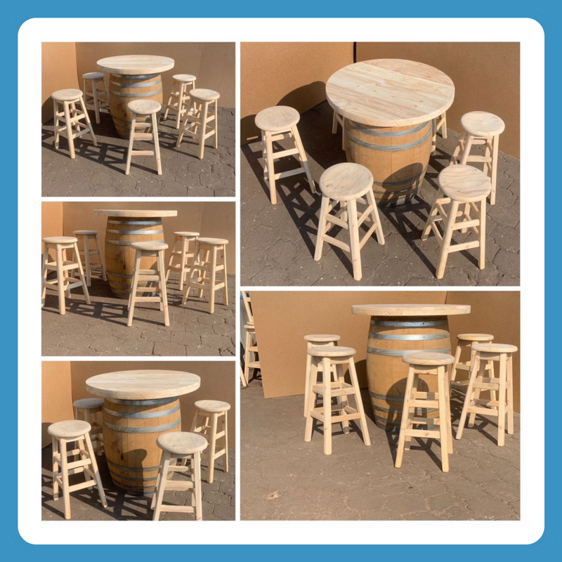 Wine   Barrel with top Cottage series 0900 Combo 6 Stools - Unvarnished (Raw)
