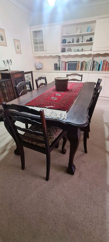 Antique 6 seater dining room table, including chairs and sideboard for sale