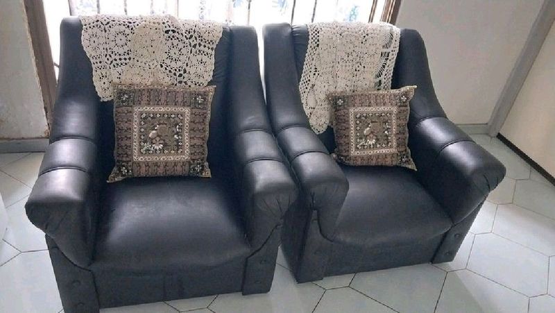Two Black Lounge Sofas