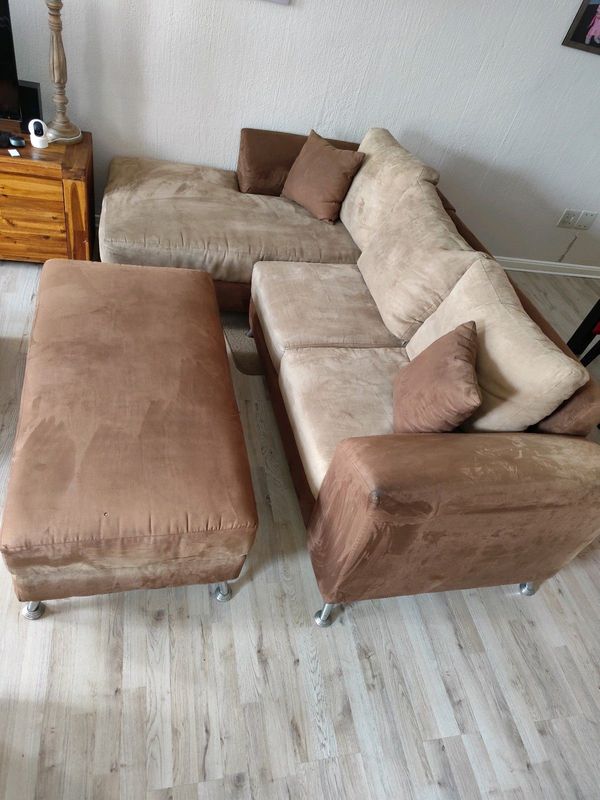 Suede L-shape couch with Ottoman