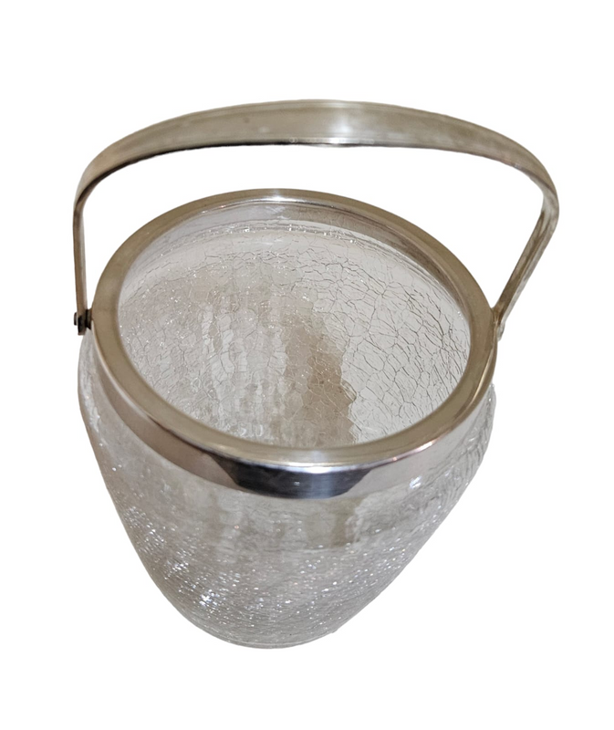 Stunning Crackled Glass Ice Bucket with a silver plated rim &amp; handle