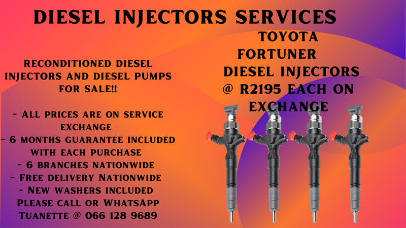 TOYOTA FORTUNER DIESEL INJECTORS FOR SALE OR TO RECON