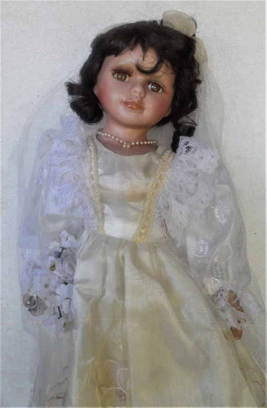 Vintage - Porcelain Bridal Doll with Stand