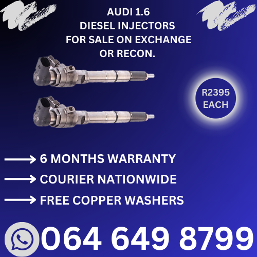 Audi 1.6 diesel injectors for sale on exchange or to recon 6 months warranty.