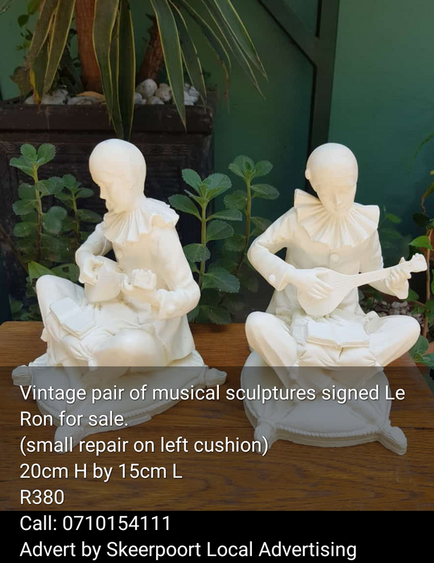 Vintage pair of musical sculptures signed Le Ron for sale