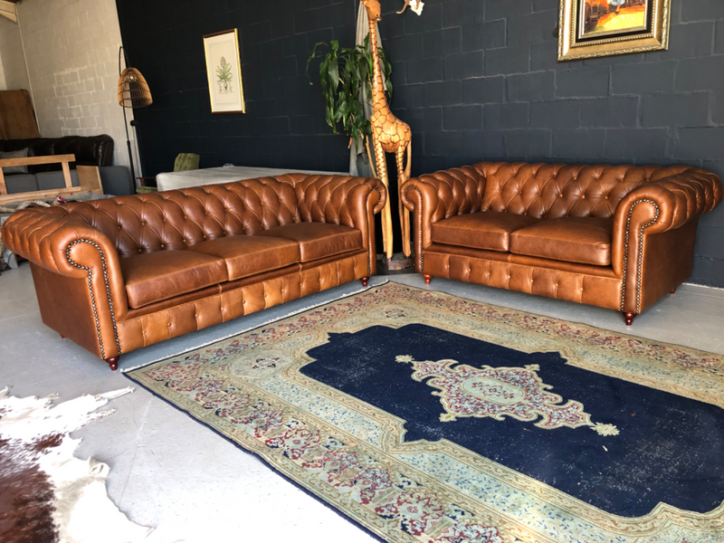 (ON PROMOTION) Brand new 2pc gameskin genuine leather CHESTERFIELD lounge suite. (2 &amp; 3 SEATER)