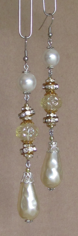 Faux Pearls and Swivel Crystal Rondelles Drop and Dangle Earrings