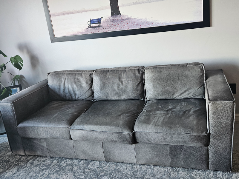Coricraft leather couch in Buffed Charcoal