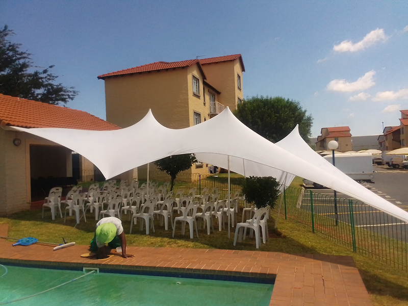 Stretch tents hire, plastic chairs and tables hire.