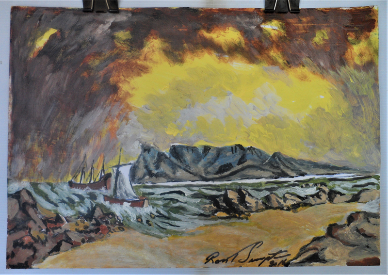 Table Mountain with Ships - Acrylic Painting - 2016