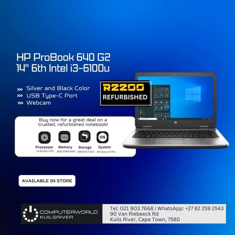 HP ProBook 640 G2 14&#34; 6th Intel i3-6100u (Refurbished)