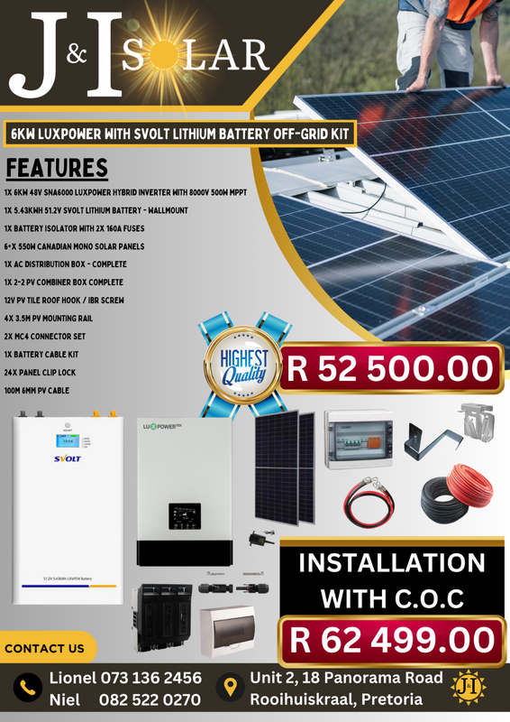 6KW LUXPOWER WITH SVOLT LITHIUM BATTERY OFF-GRID KIT WITH INSTALLATION C.O.C