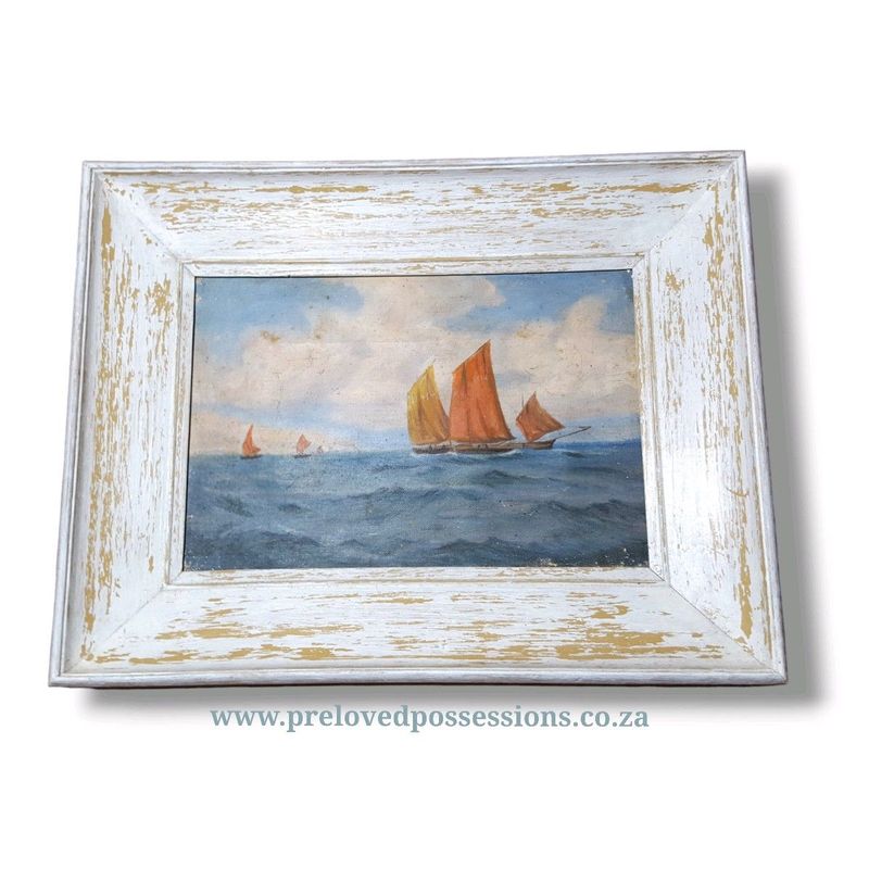 Framed boat scenery painting