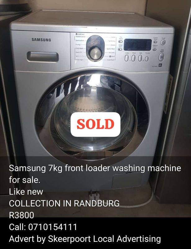 Samsung 7kg front loader washing machine for sale.