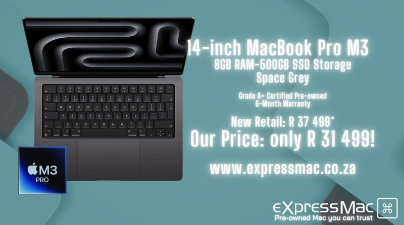 MacBook Pro 14-inch M3–8GB RAM -500GB SSD (2023)Mint, Space Grey, 6-Month Warranty. SSW