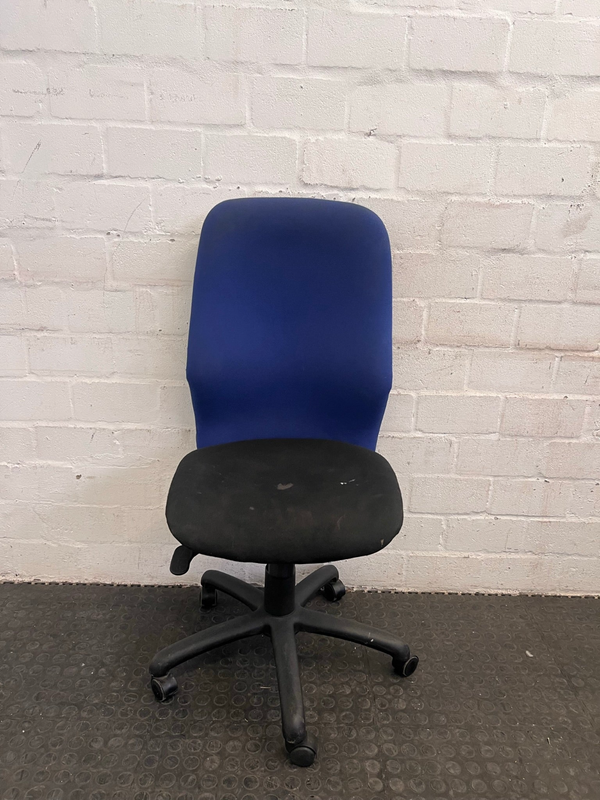 Black and Blue Typist Chair on Wheels-